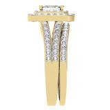 1.70 Carat (ctw) 18K Yellow Gold Princess & Round Cut Diamond Ladies Split Shank Halo Bridal Engagement Ring With Matching Band Set