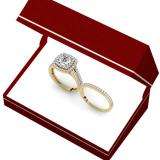 1.70 Carat (ctw) 18K Yellow Gold Princess & Round Cut Diamond Ladies Split Shank Halo Bridal Engagement Ring With Matching Band Set