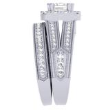 1.50 Carat (ctw) 10K White Gold Princess & Round Cut Diamond Ladies Split Shank Halo Style Bridal Engagement Ring With Matching Band Set 1 1/2 CT