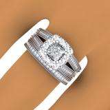 1.50 Carat (ctw) 10K White Gold Princess & Round Cut Diamond Ladies Split Shank Halo Style Bridal Engagement Ring With Matching Band Set 1 1/2 CT