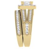 1.50 Carat (ctw) 10K Yellow Gold Princess & Round Cut Diamond Ladies Split Shank Halo Style Bridal Engagement Ring With Matching Band Set 1 1/2 CT