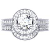 2.00 Carat (ctw) 10K White Gold Round Diamond Ladies Halo Style Bridal Engagement Ring Set With Matching Band 2 CT