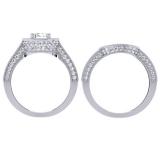 2.00 Carat (ctw) 10K White Gold Round Diamond Ladies Halo Style Bridal Engagement Ring Set With Matching Band 2 CT