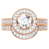 2.00 Carat (ctw) 14K Rose Gold Round Diamond Ladies Halo Style Bridal Engagement Ring Set With Matching Band 2 CT