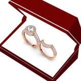 2.00 Carat (ctw) 14K Rose Gold Round Diamond Ladies Halo Style Bridal Engagement Ring Set With Matching Band 2 CT