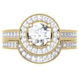 2.00 Carat (ctw) 14K Yellow Gold Round Diamond Ladies Halo Style Bridal Engagement Ring Set With Matching Band 2 CT