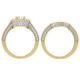 2.00 Carat (ctw) 14K Yellow Gold Round Diamond Ladies Halo Style Bridal Engagement Ring Set With Matching Band 2 CT