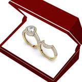 2.00 Carat (ctw) 14K Yellow Gold Round Diamond Ladies Halo Style Bridal Engagement Ring Set With Matching Band 2 CT