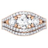 1.75 Carat (ctw) 14K Rose Gold Round Diamond Ladies 3 Stone Bridal Engagement Ring Set 1 3/4 CT