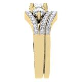 1.75 Carat (ctw) 14K Yellow Gold Round Diamond Ladies 3 Stone Bridal Engagement Ring Set 1 3/4 CT