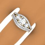 1.75 Carat (ctw) 14K Yellow Gold Round Diamond Ladies 3 Stone Bridal Engagement Ring Set 1 3/4 CT