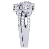 1.50 Carat (ctw) 10K White Gold Round Diamond Ladies 3 Stone Split Shank Halo Style Bridal Engagement Ring With Matching Band 1 1/2 CT