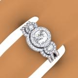 1.50 Carat (ctw) 10K White Gold Round Diamond Ladies 3 Stone Split Shank Halo Style Bridal Engagement Ring With Matching Band 1 1/2 CT