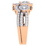 1.50 Carat (ctw) 14K Rose Gold Round Diamond Ladies 3 Stone Split Shank Halo Style Bridal Engagement Ring With Matching Band 1 1/2 CT