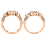 1.50 Carat (ctw) 14K Rose Gold Round Diamond Ladies 3 Stone Split Shank Halo Style Bridal Engagement Ring With Matching Band 1 1/2 CT