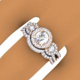 1.50 Carat (ctw) 14K Rose Gold Round Diamond Ladies 3 Stone Split Shank Halo Style Bridal Engagement Ring With Matching Band 1 1/2 CT