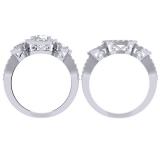 1.50 Carat (ctw) 14K White Gold Round Diamond Ladies 3 Stone Split Shank Halo Style Bridal Engagement Ring With Matching Band 1 1/2 CT