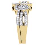 1.50 Carat (ctw) 14K Yellow Gold Round Diamond Ladies 3 Stone Split Shank Halo Style Bridal Engagement Ring With Matching Band 1 1/2 CT