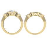 1.50 Carat (ctw) 14K Yellow Gold Round Diamond Ladies 3 Stone Split Shank Halo Style Bridal Engagement Ring With Matching Band 1 1/2 CT