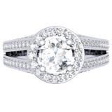 1.40 Carat (ctw) 14K White Gold Round Cut Diamond Ladies Bridal Split Shank Halo Engagement Ring