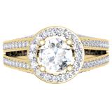 1.40 Carat (ctw) 14K Yellow Gold Round Cut Diamond Ladies Bridal Split Shank Halo Engagement Ring