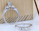 2.00 Carat (ctw) 14K White Gold Princess & Round Diamond 3 Stone Ladies Engagement Bridal Ring Set Matching Band 2 CT