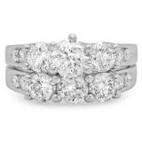 3.10 Carat (ctw) 14K White Gold Round Diamond Ladies Bridal 3 Stone Engagement Ring With Matching Band Set 3 1/10 CT