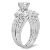 3.10 Carat (ctw) 14K White Gold Round Diamond Ladies Bridal 3 Stone Engagement Ring With Matching Band Set 3 1/10 CT