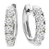 1.00 Carat (ctw) 14K White Gold Round White Diamond Ladies Huggies Hoop Earrings 1 CT