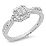 0.40 Carat (ctw) 10K White Gold Princess & Round Cut Diamond Ladies Swirl Bridal Engagement Ring