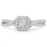 0.40 Carat (ctw) 10K White Gold Princess & Round Cut Diamond Ladies Swirl Bridal Engagement Ring