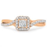 0.40 Carat (ctw) 14K Rose Gold Princess & Round Cut Diamond Ladies Swirl Bridal Engagement Ring