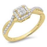 0.40 Carat (ctw) 14K Yellow Gold Princess & Round Cut Diamond Ladies Swirl Bridal Engagement Ring