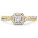 0.40 Carat (ctw) 14K Yellow Gold Princess & Round Cut Diamond Ladies Swirl Bridal Engagement Ring
