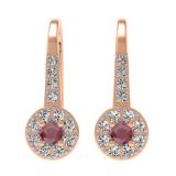 0.45 Carat (ctw) 10K Rose Gold Round Red Ruby & White Diamond Ladies Halo Style Dangling Drop Earrings 1/2 CT