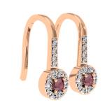 0.45 Carat (ctw) 10K Rose Gold Round Red Ruby & White Diamond Ladies Halo Style Dangling Drop Earrings 1/2 CT