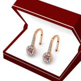 0.45 Carat (ctw) 10K Rose Gold Round Red Ruby & White Diamond Ladies Halo Style Dangling Drop Earrings 1/2 CT