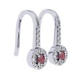 0.45 Carat (ctw) 10K White Gold Round Red Ruby & White Diamond Ladies Halo Style Dangling Drop Earrings 1/2 CT