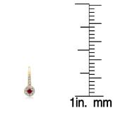 0.45 Carat (ctw) 10K Yellow Gold Round Red Ruby & White Diamond Ladies Halo Style Dangling Drop Earrings 1/2 CT