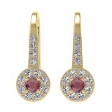 0.45 Carat (ctw) 14K Yellow Gold Round Red Ruby & White Diamond Ladies Halo Style Dangling Drop Earrings 1/2 CT