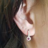 0.45 Carat (ctw) 18K White Gold Round Red Ruby & White Diamond Ladies Halo Style Dangling Drop Earrings 1/2 CT