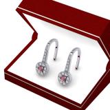 0.45 Carat (ctw) 18K White Gold Round Red Ruby & White Diamond Ladies Halo Style Dangling Drop Earrings 1/2 CT