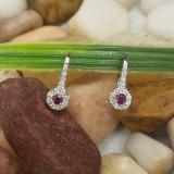 0.45 Carat (ctw) 18K White Gold Round Red Ruby & White Diamond Ladies Halo Style Dangling Drop Earrings 1/2 CT