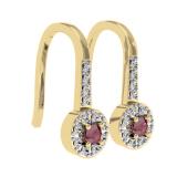 0.45 Carat (ctw) 18K Yellow Gold Round Red Ruby & White Diamond Ladies Halo Style Dangling Drop Earrings 1/2 CT