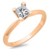 0.65 Carat (ctw) 14K Rose Gold Princess Cut Diamond Ladies Bridal Solitaire Engagement Ring
