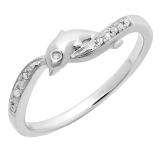 0.05 Carat (ctw) 14K White Gold Round Cut Diamond Ladies Right Hand Dolphin Ring