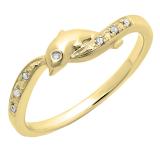 0.05 Carat (ctw) 18K Yellow Gold Round Cut Diamond Ladies Right Hand Dolphin Ring