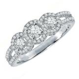 0.50 Carat (ctw) 14k White Gold Round Diamond Ladies 3 Stone Split Shank Engagement Bridal Ring 1/2 CT