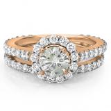 1.75 Carat (ctw) 10K Rose Gold Round Cut Diamond Ladies Halo Style Bridal Engagement Ring Matching Band Set 1 3/4 CT