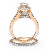 1.75 Carat (ctw) 10K Rose Gold Round Cut Diamond Ladies Halo Style Bridal Engagement Ring Matching Band Set 1 3/4 CT